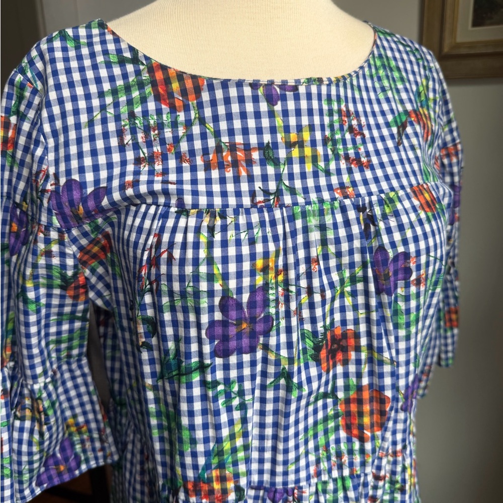 Romeo & Juliet Couture Blue Checkered Floral Dress - Picture 3 of 9